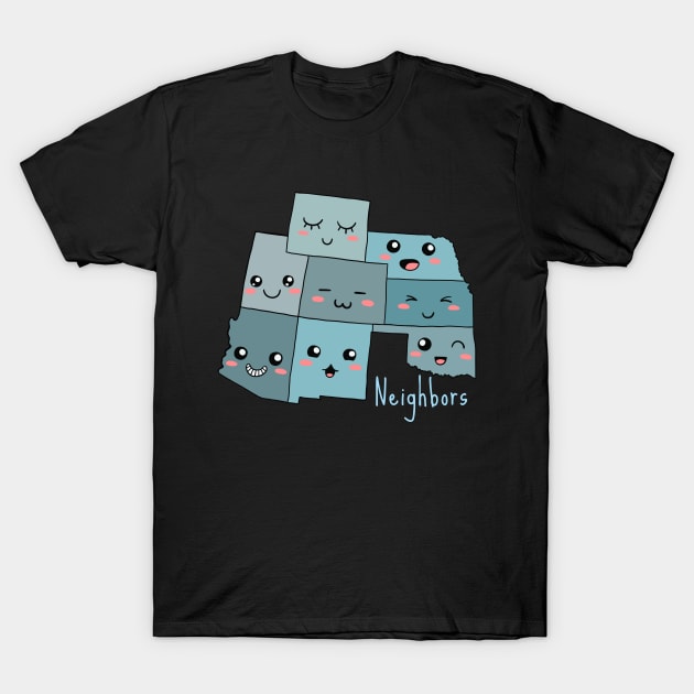 US States Kawaii Neighbors (Wyoming, Nebraska, Utah, Colorado, Kansas, Arizona, New Mexico, Oklahoma) T-Shirt by isstgeschichte